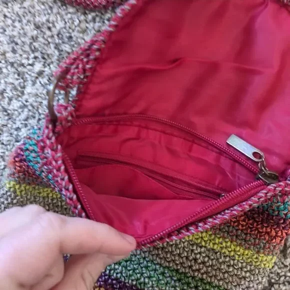 The Sak Crocheted Riviera Hobo Red Bohemian Stripe Shoulder Bag - Picture 4 of 8